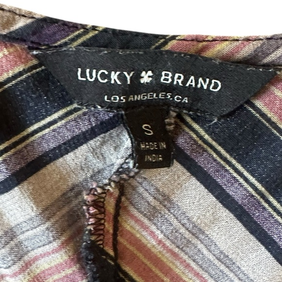 LUCKY BRAND flutter sleeve v-neck single tier midi dress multi color stripe sz S - Picture 5 of 7